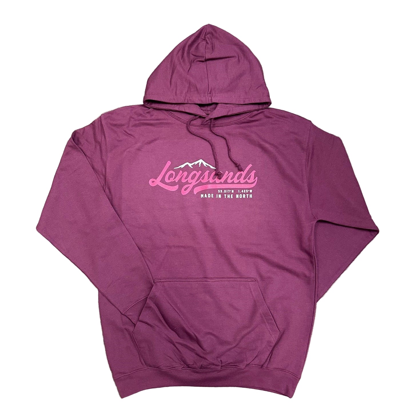 Plum hoodie with 'Longsands' logo