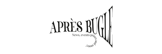 "Après Bugle - News, events, prizes, and more" in the shape of a bugle instrument