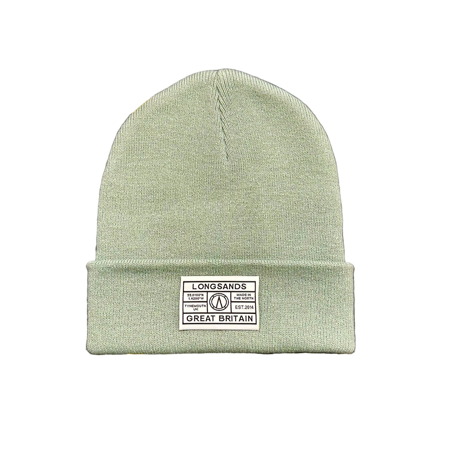Pistachio beanie with a label