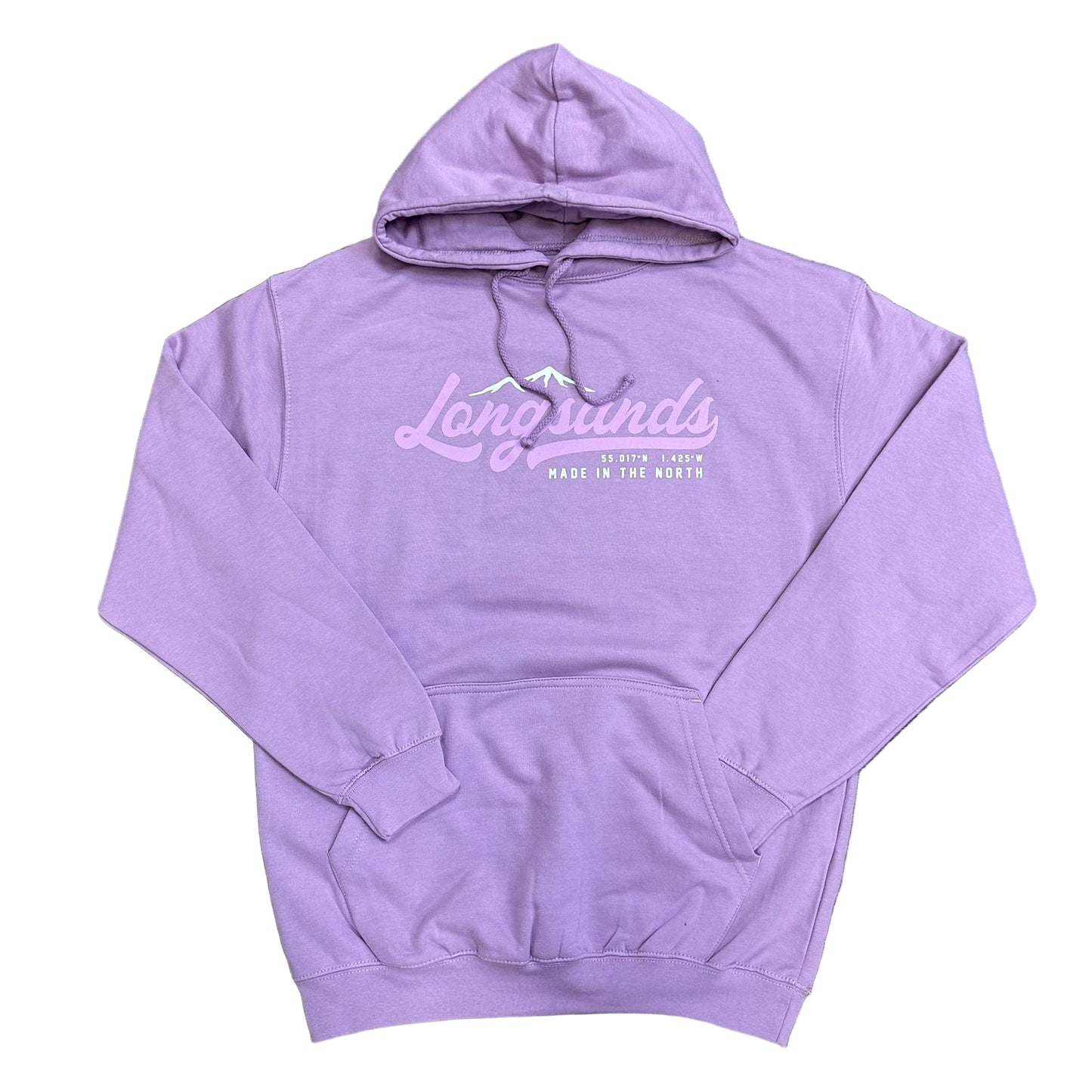 Lavender hoodie with 'Longsands' logo