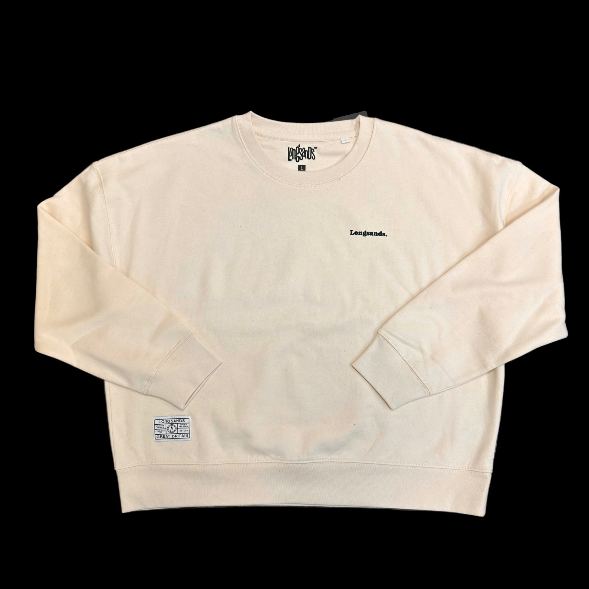 Cream sweatshirt with Longsands branding