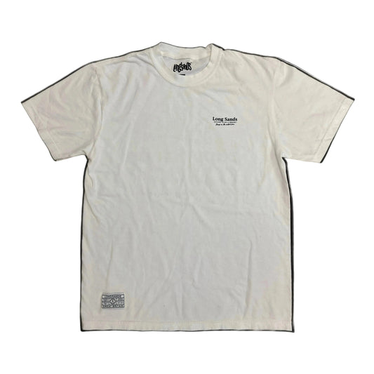 White t-shirt with 'Long Sands Nature Club & Resort' design.